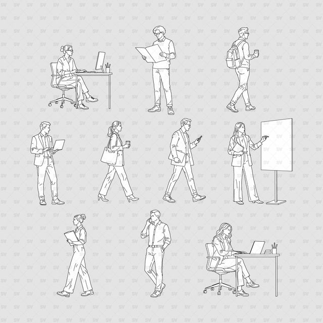 Full set of office people on a grey background