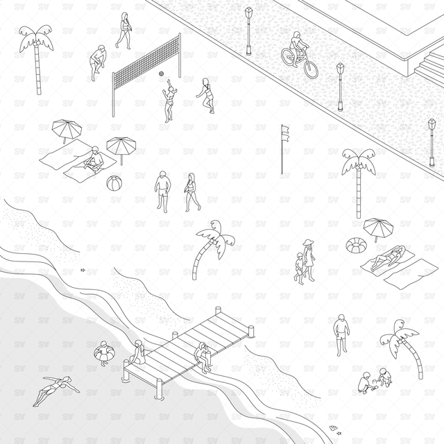 CAD, Vector, PNG Isometric People on the Beach Set