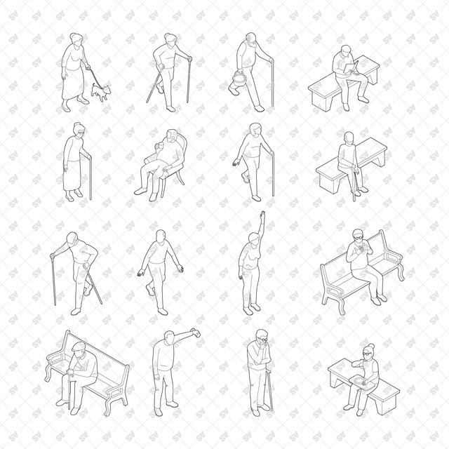CAD, Vector, PNG Isometric Elderly People