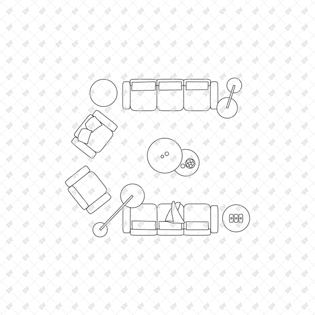 CAD, Vector, PNG Living Rooms in Top View