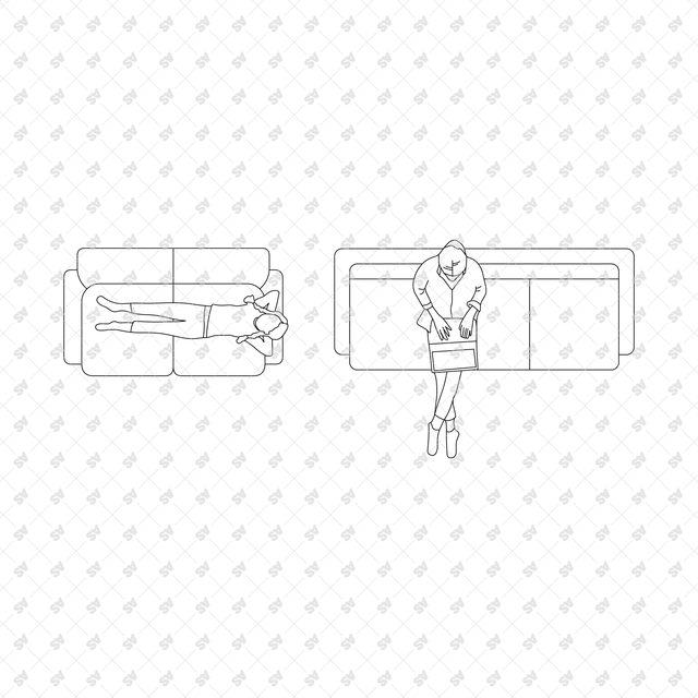 CAD, Vector Home Life Characters in Plan View Multi-Pack (Top view)