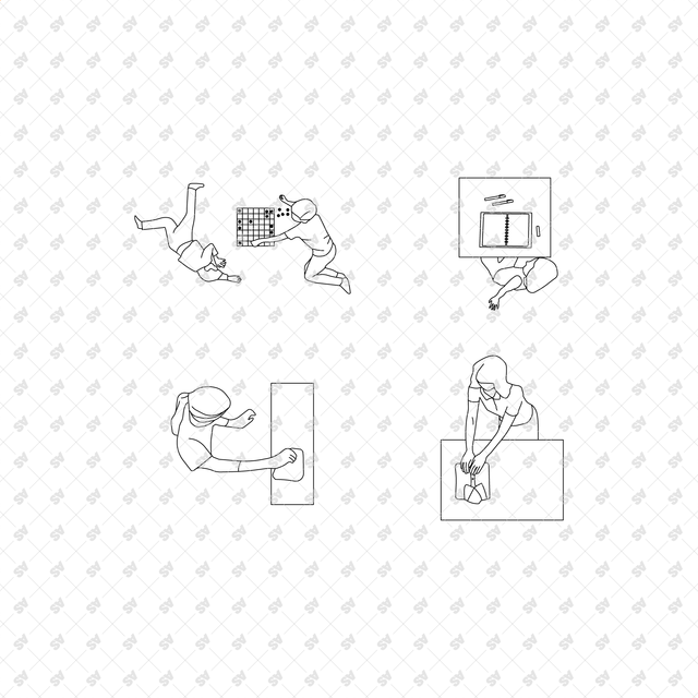CAD, Vector Home Life Characters in Plan View Multi-Pack (Top view)