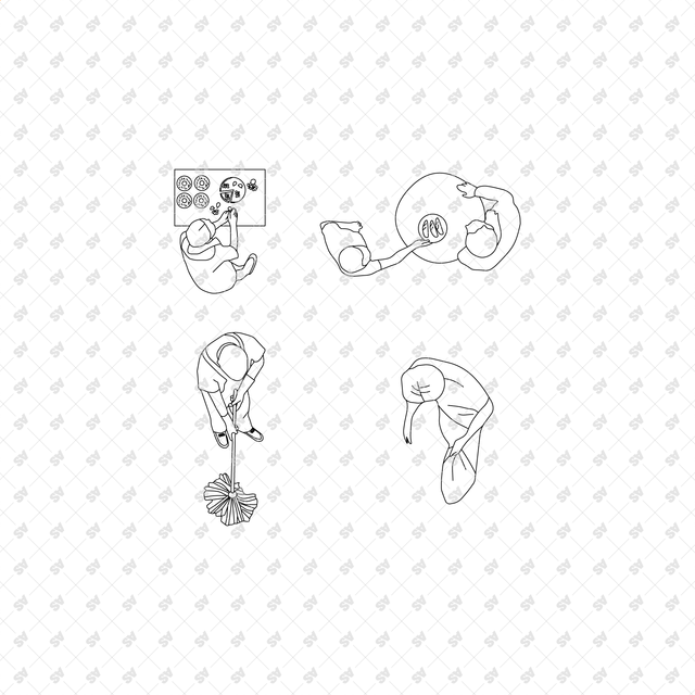 CAD, Vector Home Life Characters in Plan View Multi-Pack (Top view)