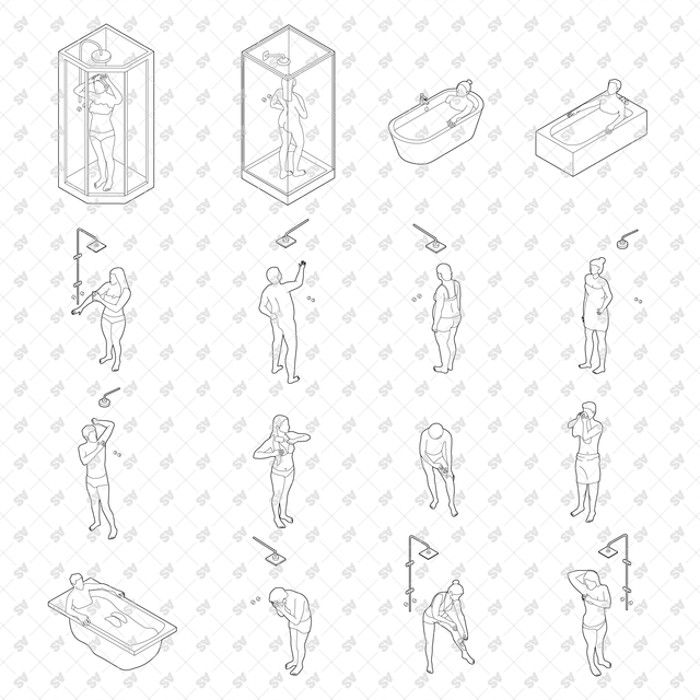 CAD, Vector, PNG Isometric View Shower Users