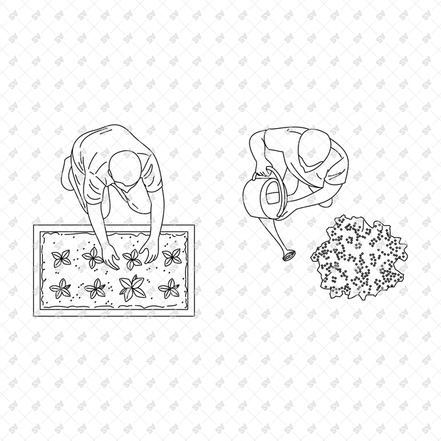 CAD, Vector, PNG Gardening Characters in Top View
