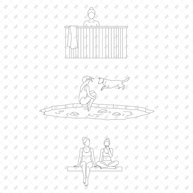 CAD, Vector, PNG Sauna, Wellness and Cold Weather Activities in Front and Side Views