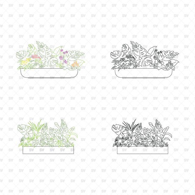CAD, Vector, PNG Urban Plants in Planters in Color and B/W