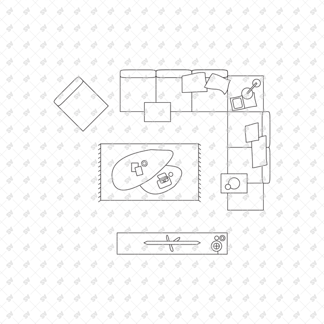 CAD, Vector, PNG Living Rooms in Top View