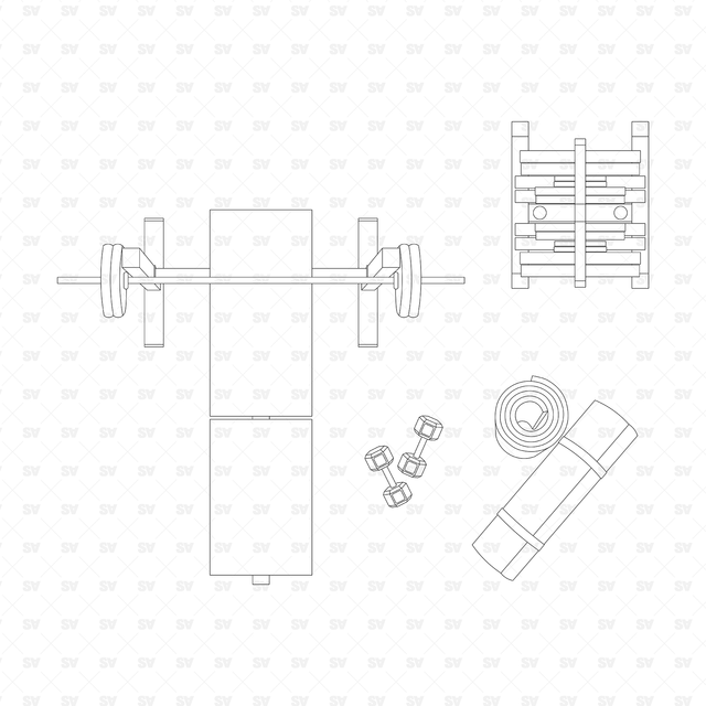 Gym and Sports Equipment in Top View