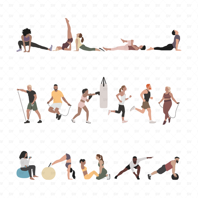 Vector, PNG People Doing Sports Set in Front and Side View