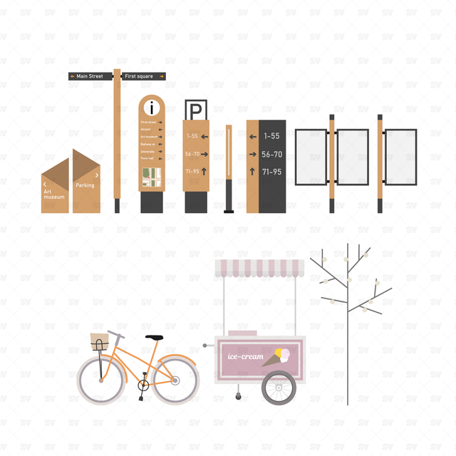Vector, PNG Urban Design Front and Side View Set
