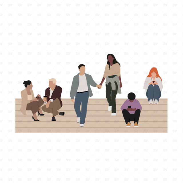 Vector, PNG Stairs People Set in Front and Side View