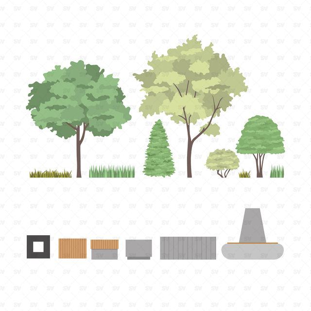 Vector, PNG Urban Design Front and Side View Set