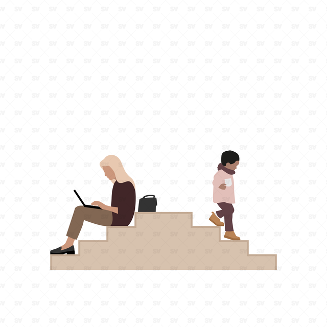Vector, PNG Stairs People Set in Front and Side View