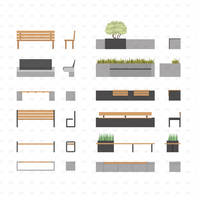 Vector, PNG Urban Design Front and Side View Set