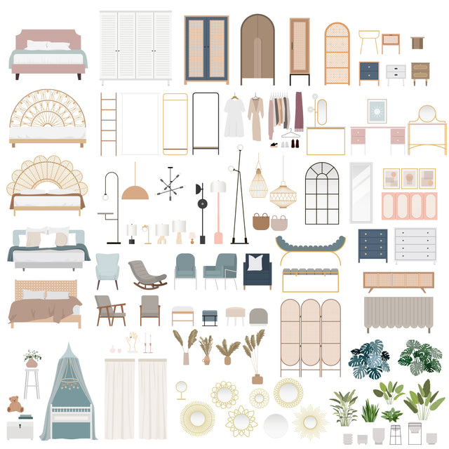 Vector Bedroom Furniture and Décor Mega-Pack (108 figures +PNGs)