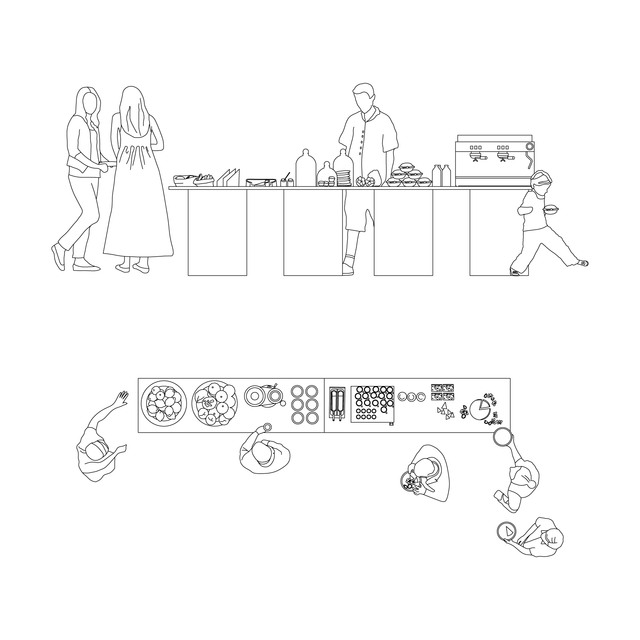 CAD & Vector Buffet at Hotel's Restaurant Set (Top, Side View)