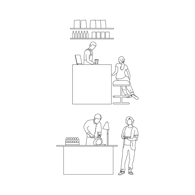 CAD & Vector Buffet at Hotel's Restaurant Set (Top, Side View)