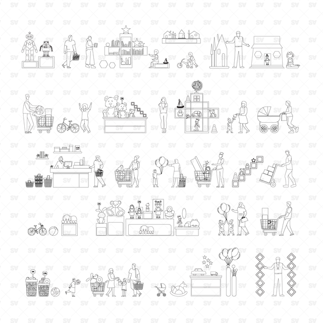 Vector People and Furniture of a Toys Shop