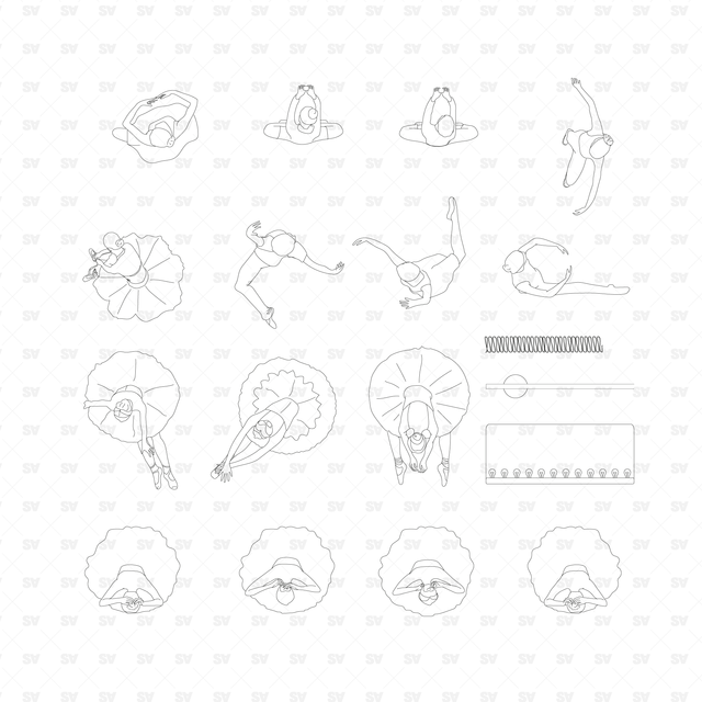 Ballet Dancers Top View cad blocks dwg ai vector