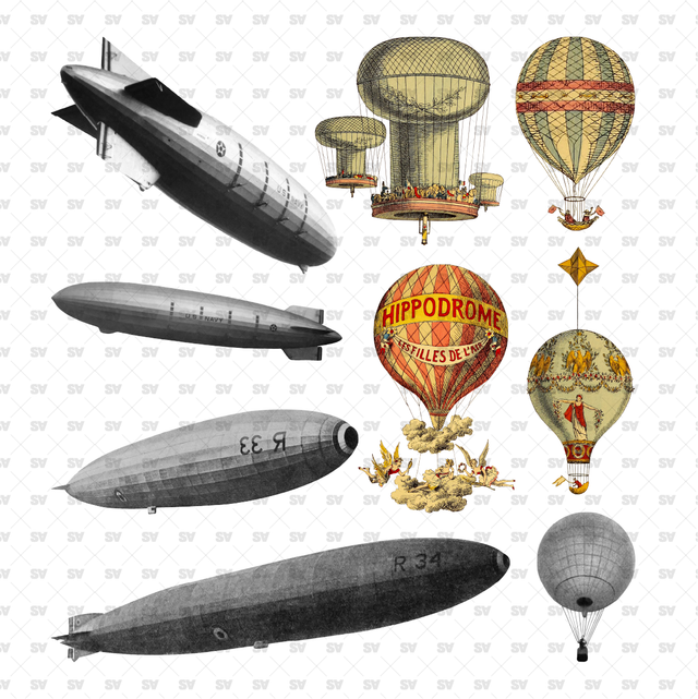 Cutout Zeppelins and Hot-Air Balloons