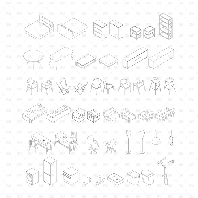 isometric axonometric furniture vector cad dwg