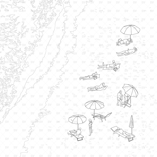 Axonometric / Top View of People on the Beach (25 CADs, Vectors, PNGs)