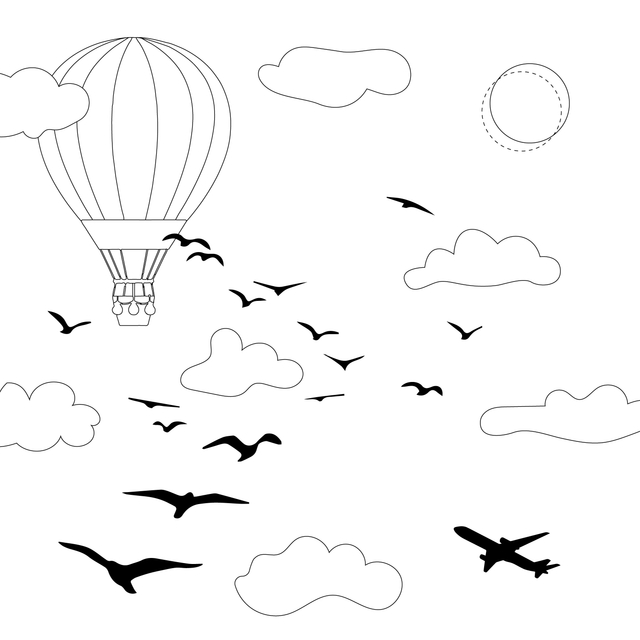vector sky clouds birds hot air balloon