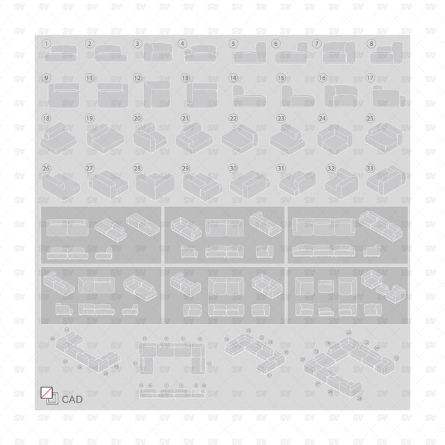 Isometric Modular Sofa cad dwg