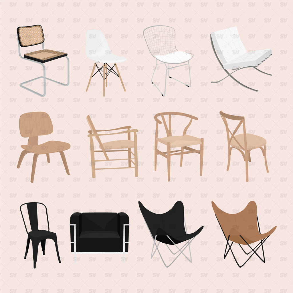 Flat vector chairs furniture Architecture Graphics Studio