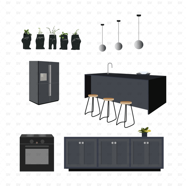 kitchen furniture vector ai png