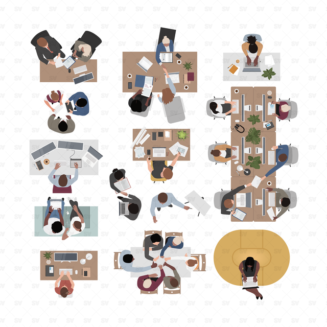 Vector, PNG Office People in Top View Set