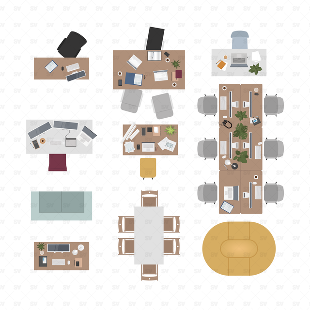 Vector, PNG Office People in Top View Set