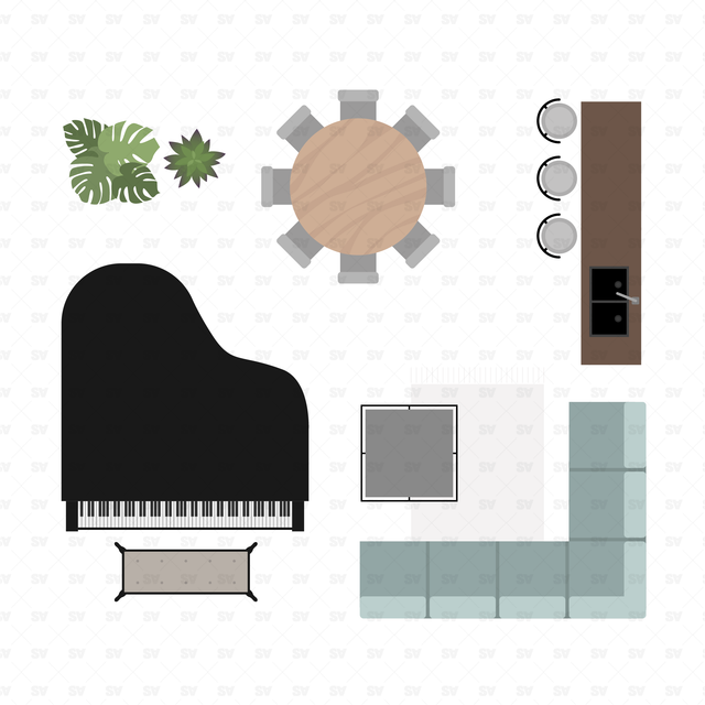 Vector and PNG Entire Home Interior Design Furniture Mega-Pack (Top View)