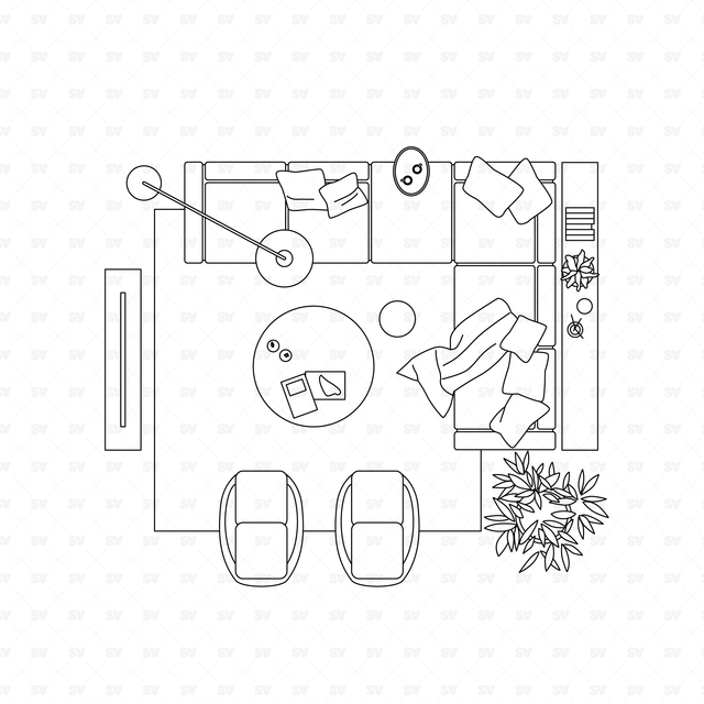 CAD and Vector Living Room Furniture in Top View