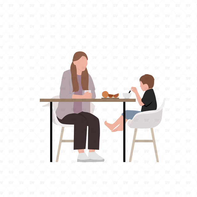 Vector, PNG People Eating in Front and Side View