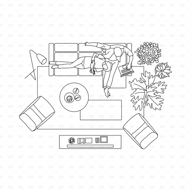 CAD and Vector Living Room Furniture in Top View