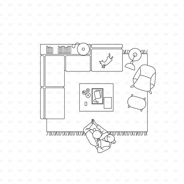 CAD and Vector Living Room Furniture in Top View