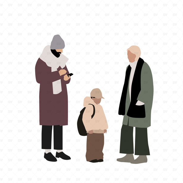 Vector, PNG Pedestrians in Front and Side View