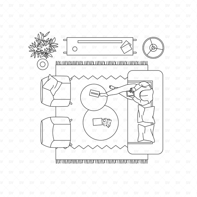 CAD and Vector Living Room Furniture in Top View