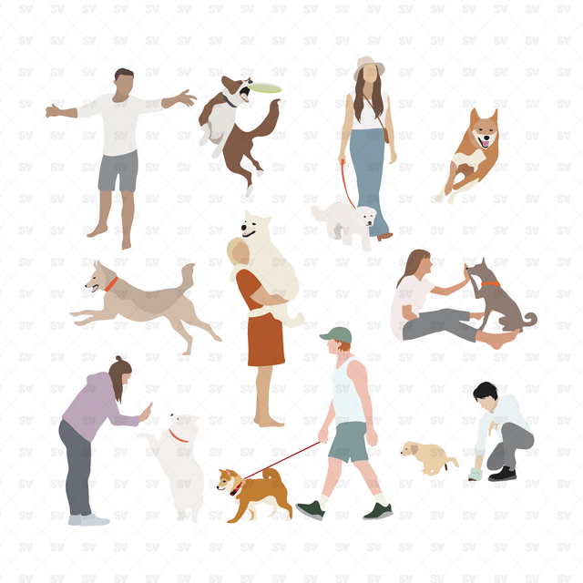 Flat Vector Dogs and their Humans
