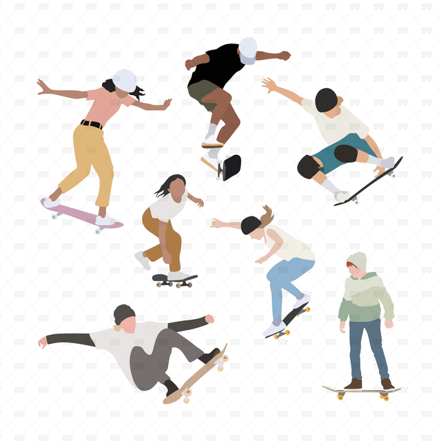 Flat Vector Skateboarders People