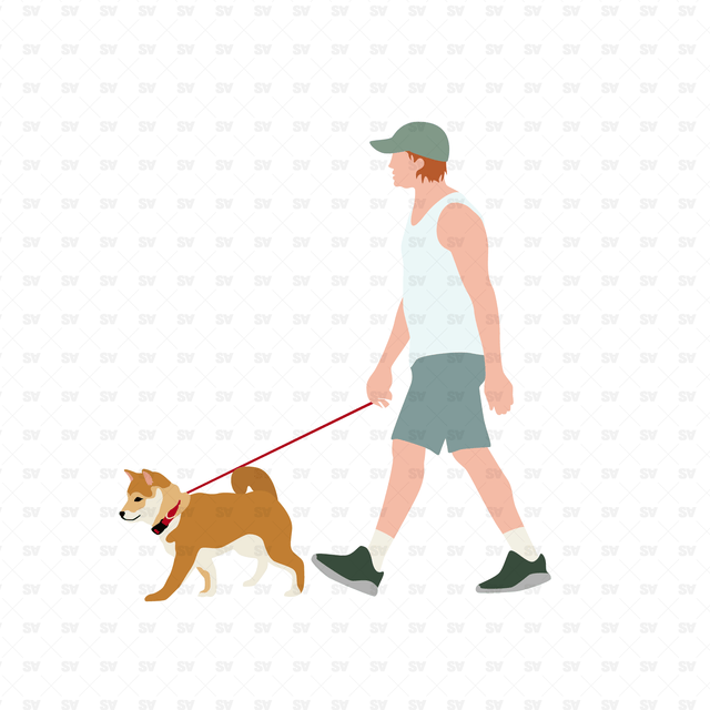 Flat vector architecture people man dog