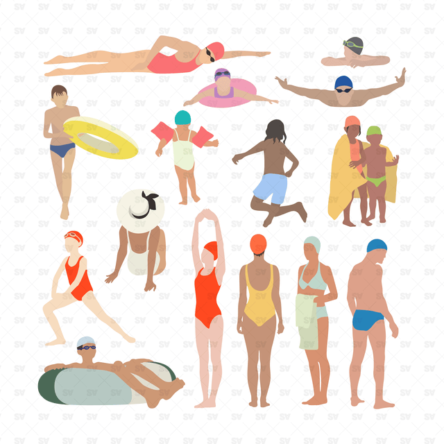 Flat Vector Swimming Pool People