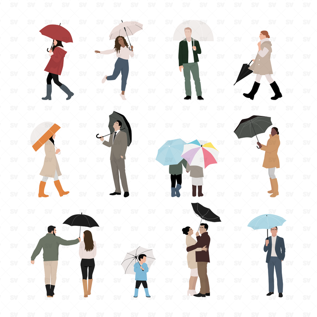 flat vector people umbrellas