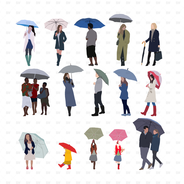 people with umbrellas vector png