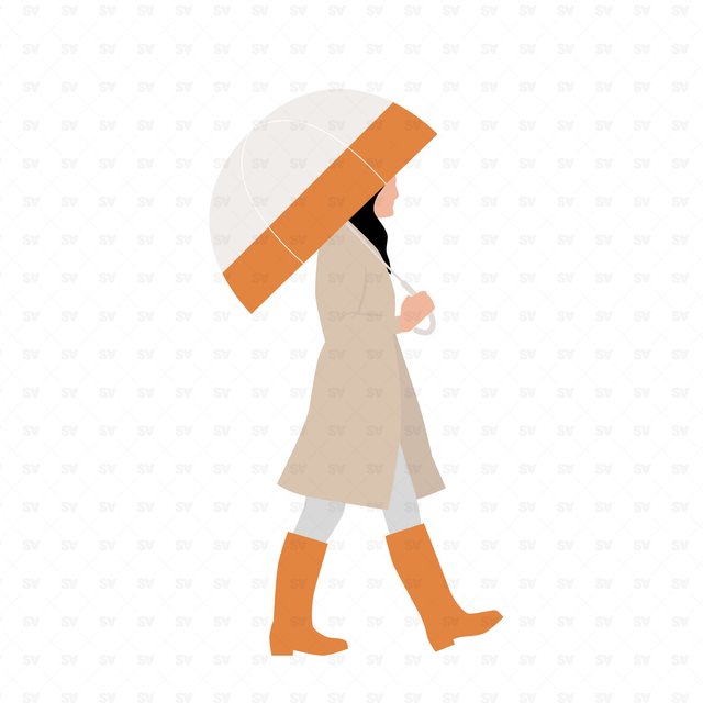 flat vector woman with umbrella
