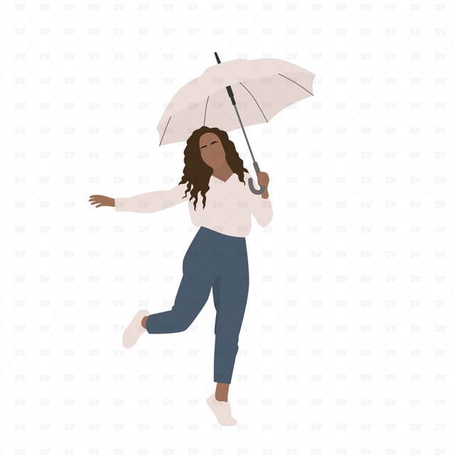 flat vector woman with umbrella