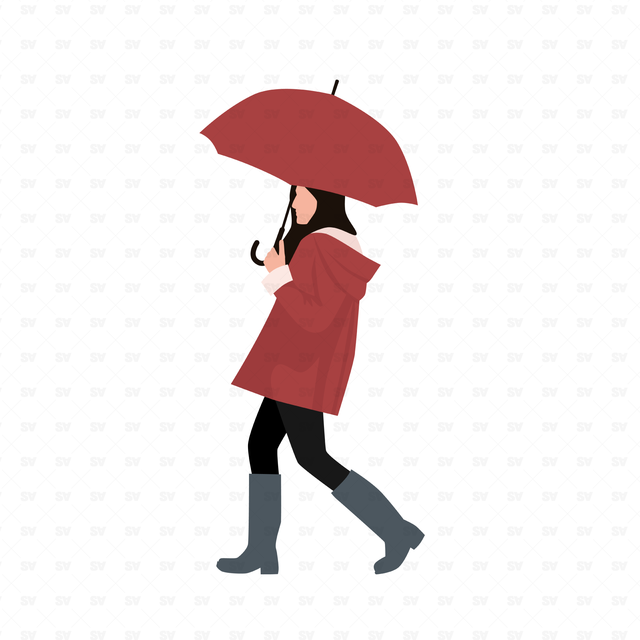 flat vector woman with umbrella