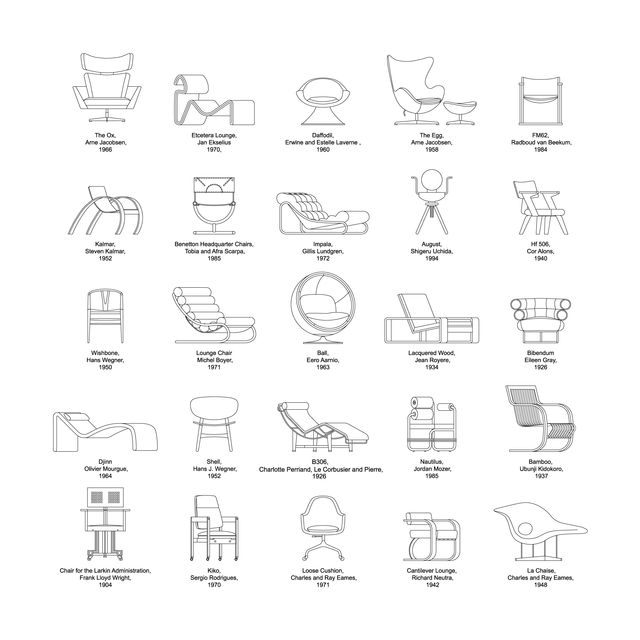 CAD & Vector Modernist, Mid Century Chairs Set
